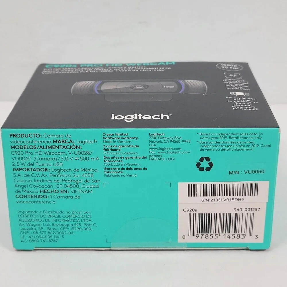 Logitech C920s Pro HD Webcam With Privacy Shutter Full HD 1080p NEW